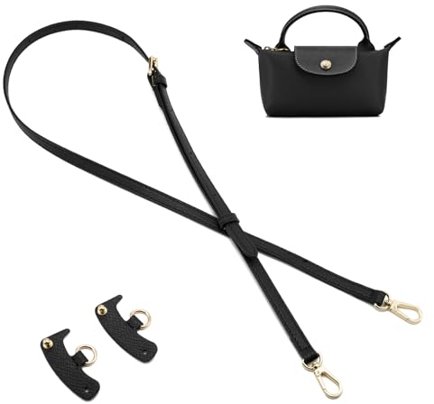 DEVPSISR Leder-Geldbörsenriemen, geeignet für Longchamp-Handtaschen, Crossbody-verstellbarer Schultergurt, Umbauset, Schwarz, DEHS0003-Black