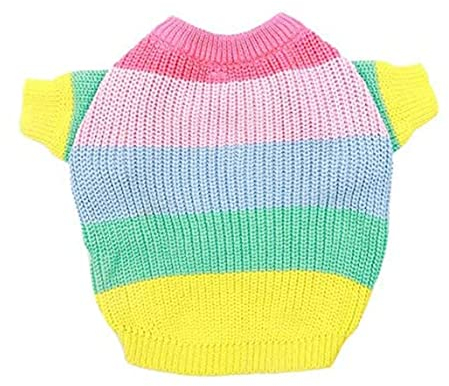 Naisicatar Bulldog Rainbow Stricker Jumper Cute Dog Pullover Hundepullover Warmbekleidung für französische Bulldogge/englische Bulldogge/Bullterrier/Mops, L.