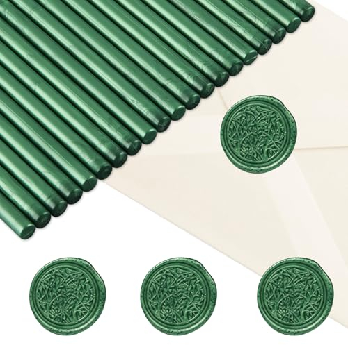 Siegellack Sticks, Hillylolly Siegelwachs Sticks 7mm, 20 stücke Siegelwachs Stangen, Siegelwachs für Heißklebepistole, Wax Seal Sticks für Hochzeit Einladungen, Karten Umschläge (Grün)