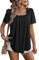 Flikity Women's Going Out Tops, Short Sleeve Tops for Women Square Neck Ladies Top Size 18-20 Pleated Tunic Clothes Casual Work Blouses for Women UK Elegant Black XL