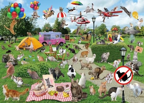 Park Pooping Cat Puzzle 1000 Teile Puzzle für Erwachsene, Katzen Puzzles für Erwachsene Tier Jigsaw Puzzle, Kitty Pooping Puzzle als lustiges Streich Puzzle
