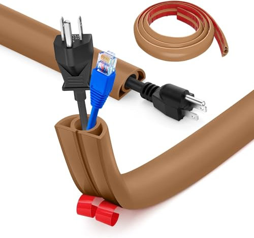 Floor Cord Covers Channel, Floor Cable Cover Protector, 2cm x 1m Heavy Duty Wire Cover, Protect Cables and Prevent Trip Hazards, Suitable for All Power Cords, Home, Warehouse, School(Light Brown)
