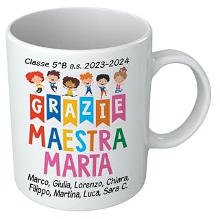 t-shirteria - Tazza Personalizzata per Maestra - Personalizzabile con i Nomi - Idea Regalo di Fine Anno e Scuola - Ceramica Eco-Friendly con Dedica per Insegnanti (G R A Z I E - Maestra)