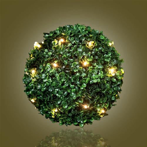AAMEN 30 Led Solar Powered Topiary Ball, Net Fairy Lights Warm White, Dual Function Hanging Topiary Ball Light Green, Solar Garden Light Ornament, Plastic Shrub Grass Plant Perfect for Garden Decor
