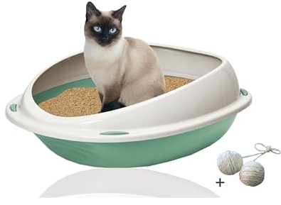 Rohrschneider Katzenklo groß, offen, mit hohem Rand | Katzentoilette für große Katzen | platzsparendes WC Katze ohne Deckel | grün