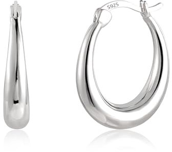 Silber 925 Creolen Ohrringe für Damen, Große Ovale Creolen Ohrringe Hypoallergen Sterling Silber Ohrringe Klobige Creolen Ohrringe Dick Creolen Glatte Tropfenform Damen Mädchen 2,2 cm