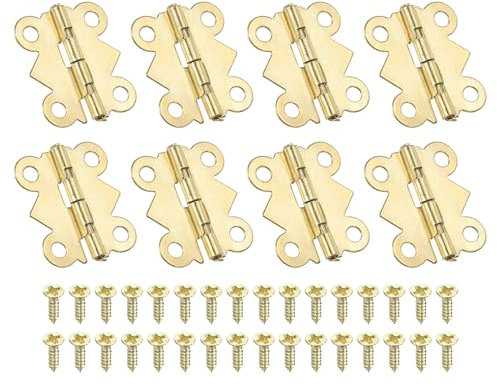 PATIKIL Mini Charnières pour Boîtes à Bijoux 20mm, 8 Pcs 180 Degré Mini Charnières Papillon avec 32 Vis pour Armoire, Boîte en Bois, Tiroir, Artisanat, Doré