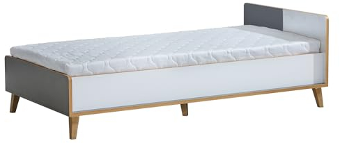 MINIO - Jugendbett 103x200 cm VISO, 95 x 75,5 x 204,8 cm, Bett ohne Matratze, Bettrahmen mit Stauraum, Einzelbett für Jugendzimmer, Jugendzimmer Komplett Set - Farbe Riviera Eiche/Anthrazit/Weiße