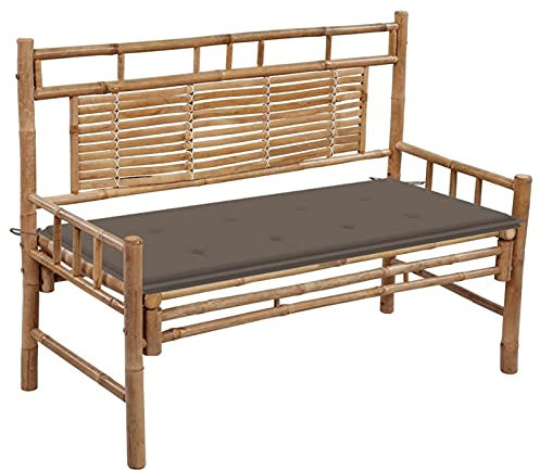 LAPOOH Gartenbank mit Auflage, Terrassenmöbel, Wetterfeste Bank, Deko Bank, Garten Banken,Outdoor Bank, Parkbank, Friesenbank, Gartenmöbel, Sitzbänke, 120 cm Bambus