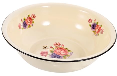 Angoily Vintage Enameled Mixing Bowl 28cm Diameter Old-Fashioned Food Storage Basin Retro Enamelware Kitchen Supplies for Home Use Random Pattern