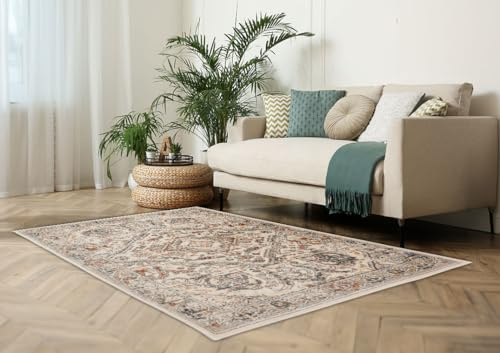 Lord of Rugs Nova Traditioneller Teppich für Wohnzimmer, Schlafzimmer, klassischer Teppich, Qualität, weich, Vintage, persisches Blumen-Medaillon-Muster, Sadie Creme, Größe S, 80 x 150 cm