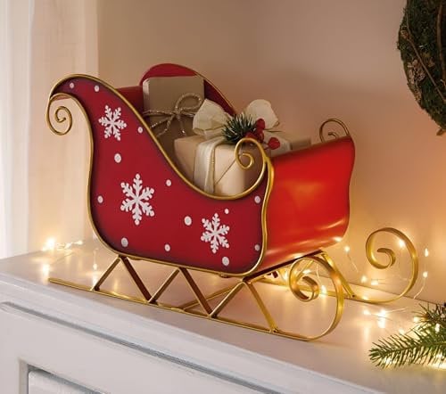 Dekoleidenschaft Dekofigur Schlitten Schneeflocke aus Metall in nostalgischem Design, Retro Dekoschlitten, Weihnachtsdeko, Winterdeko