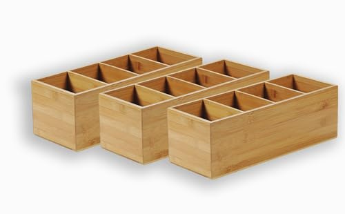 Kesper 70850 |3 er Set Besteckkasten 4-fach aus FSC-zertifiziertem Bambus 35 x 14 x 12 cm Besteckhalter Box