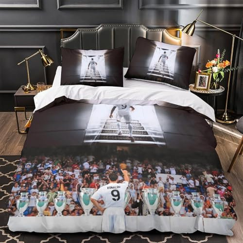 ZZBNECAKE Mbappe Bettbezug Set 3D Gedruckter Fußball Bettwäschegarnitur Für Kinder Mädchen Jungen Bettwäsche Und Kissenbezüge Weich Microfaser Reissverschluss 3 Teilig Super King（260x220cm）