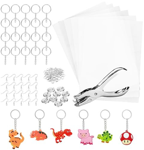 Gaethra Kit Plástico Termoencogible 181 Piezas, Plastico Magico Termocontraíble, Incluye Plástico Encogible, Llaveros, Perforador, Broche etc, Plastico Magico Horno para Niños DIY Adornos