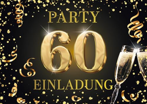 Edition Colibri Einladungskarten zum 60. Geburtstag, 10 Stück, Format A6, Karten-Set, Einladung, zum Beschriften, Party schwarz, gold (11178 DE)