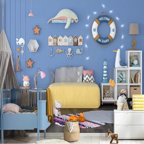 XLMING Cartoon Animal Wooden Frame Lifebuoy 3D Wallpaper Decorative Study Dining Living Room Bedroom Wall Sofa TV Wall-150cm×105cm