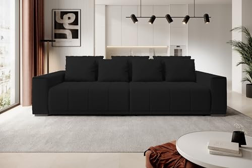 DomoHome Motta Bigsofa – Großes Sofa mit Bettfunktion, Liegefläche 175x228cm, 7-Kissen inklusive, Kansas-Stoffbezug, Zwei Bettkästen, Größe: 278x130x83cm, Farbe: Schwarz