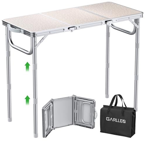 GARLLEN Table pliante pour camping, 3 hauteurs réglables, table de pique-nique pliante légère avec sac de rangement, tables d'extérieur portables en aluminium pour l'extérieur, camping, barbecue, 86,9