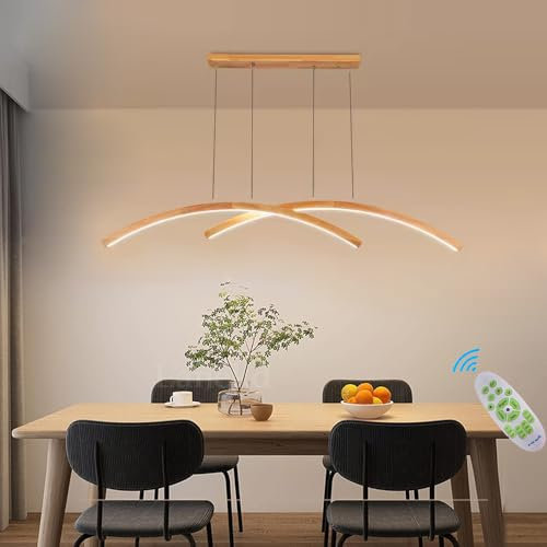Pendelleuchte Moderne Küche LED Hängelampe LED Holz Bogen Hängend Leuchten Dimmbare Esstischlampe Deckenleuchte Moderni Lineare Esszimmerlampen Wohnzimmer Büro Kronleuchter (Dimmbar)