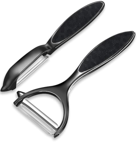 Schäler Set, 2Pcs Sparschäler - Premium-Edelstahl Y&I-förmiger Drehbarer Multifunktions-Gemüseschäler, Guter Griff & Langlebiges Schälwerkzeug für Küche, Gemüse, Früchte(Schwarz)