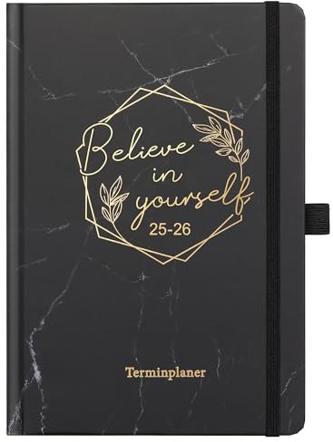 Kalender 2025 2026 - Terminplaner 2025 2026 von Aug. 2025 bis Sep. 2026, Wochenplaner A5 mit Innentasche, Kalender 2025 2026 Buchkalender, 21.3 x 14.7cm - Schwarz