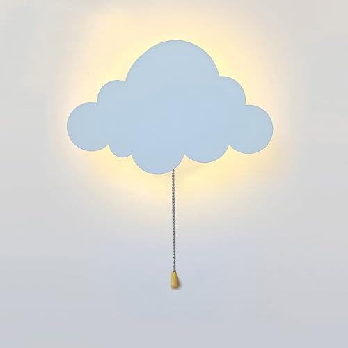 Wandleuchte LED 5W Wolke/Stern Design mit Zugschalter Schlummerlicht Warmweiß Dual Stromversorgung USB/Batterie Augenschutz Deko Lampe aus Eisen Weiß für Babyzimmer, Schlafzimmer, Spielzimmer (Stern)