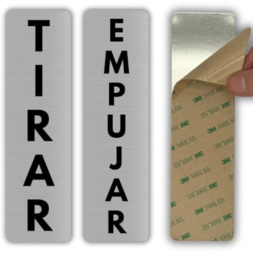 LEIASA | Set de Señales Adhesivas Empujar/Tirar Puerta - 5x18 cm - Grosor 0.8 mm - Aluminio - - Carteles Adhesivos 3M - Indicación Empujar/Tirar