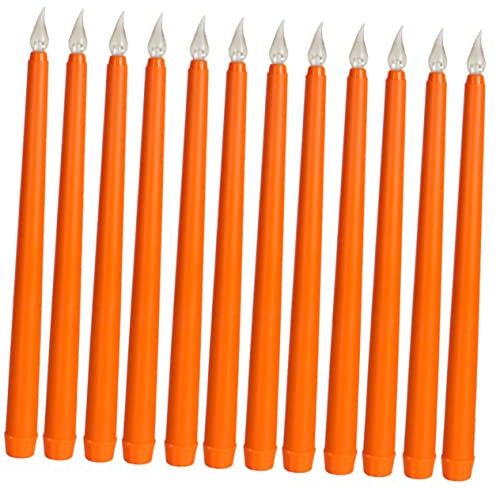 Holibanna 12 Stück Farbige Kerzenlichter Geführte Flammenlose Stabkerzen Flammenlose Batteriekerzen Flammenlose Kerzen Flackern Flammenlose Spitzkerzen Geführte Kerzenlichter Led Orange