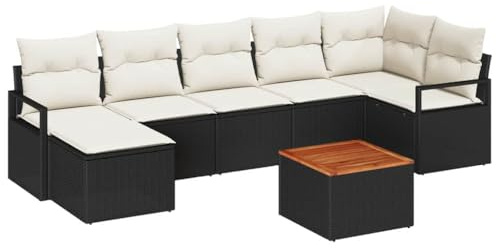 vidaXL 8-teiliges Garten-Sofa-Set mit Kissen in Schwarz aus Poly Rattan – Outdoor Couchtisch, Patio Möbel, Sitzgruppe für die Terrasse, Lounge, modulares Sectional Arrangement.
