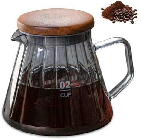 Pichet à crème avec couvercle, pichet à crème en verre transparent de 600 ml, cafetière en forme de vague avec poignée et couvercle en bois pour la cuisine domicile