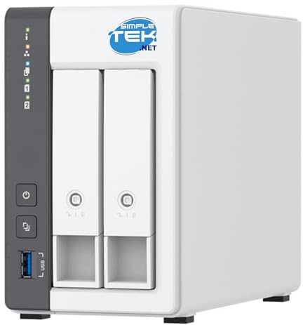 SIMPLETEK - Sistema NAS a 2 Bay Enclosure per Dischi 3.5/2.5 Pollici con RAM 4 GB, LAN 2.5 Gigabit e Archiviazione Cloud Domestica