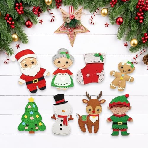 Beiktehy Nähset Kinder Weihnachten,Bastelset aus Filz Bastelbedarf Weihnachten mit Stickgarn Plastiknadeln,Eltern Kind Aktivitäten, Basteln Mädchen 6 Jahre