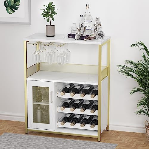 GarveeHome Armario para vinos, armario de bar industrial 70 x 35 x 92 cm, botellero ajustable con soporte de cristal, armario para cocina, comedor, salón, mueble de bar café - C