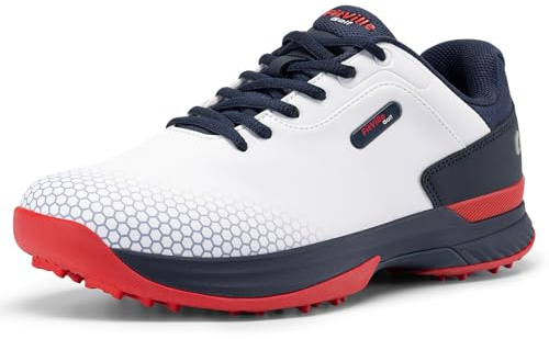 FitVille Mens Golf Shoes Extra Wide Fit Trainers | Water Resistant, Wide Toe Box, Casual Sneakers, Non Slip, Outdoor, Spiked, for Golf Turf