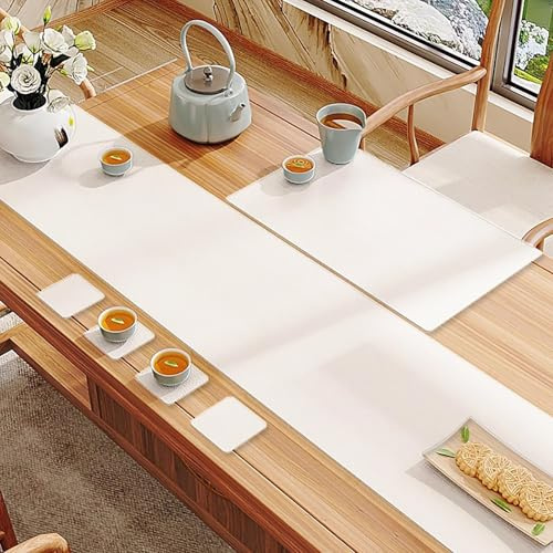 MTSYXYM Tischläufer Kunstleder,Küche Esstisch Tisch Dekoration,Es verformt Sich beim Dehnen Nicht, rollt Sich EIN, ohne Spuren zu hinterlassen,für Esszimmer Hochzeiten Party.(Wit,30 * 240cm)