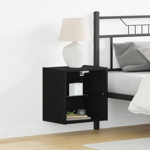 QJBSAVVA Schwarzes Schweberegal 40x28,5x40 cm aus Holzwerkstoff, Modernes Wandregal in Rechteckform mit Stauraum für Bücher, Küche, Bad, Flur und Wohnzimmer