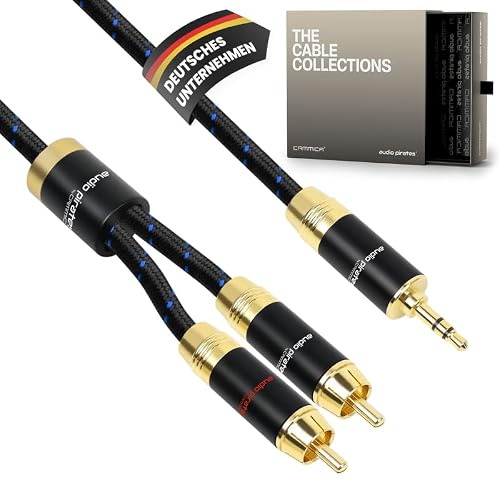 audio pirates by cammica Splitter Kabel 3,5 mm Klinke Stecker auf 2x RCA Clinch Stecker, RCA-Kabel, Audio-Kabel | High-End Audiokabel mit Metallgehäuse & Goldkontakten (0.5 Meter)