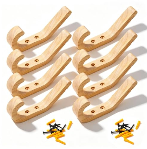WJUAN 8 Stück Garderobenhaken Holz Massive Eiche, 155 mm Kleiderhaken Wand | Wandhaken Garderobe Tragfähigkeit 10 kg, Handpoliert, Feuchtigkeitsbeständig, für Wohnzimmer, Küche, Schlafzimmer