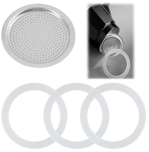 Cateye Replacement Seals, 6 Cup Espresso Maker Gasket with Silicone Material, Food Grade Seal, Gasket for Moka Pot, Stainless Steel Filter, Espresso Maker for Stovetop
