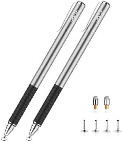 Mixoo 2 Stück Touchscreen-Stift, 2-in-1 mit Stiftclip und 12 Spitzen, grau | Eingabestifte Kompatibel mit Android, IOS, Microsoft, Samsung, Apple, ipad, Smartphone, Switch, Xiaomi