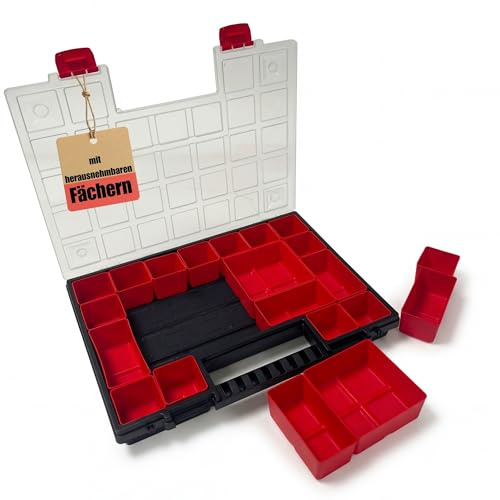 BigDean Sortimentskasten Herausnehmbaren Roten Fächern 39,9 x 30,3 x 5 cm | Ideal für Kleinteile, Werkzeug und Organisation, aus stabilem Kunststoff, Sortierbox
