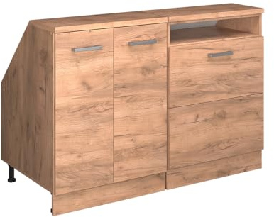 Vicco Küchenschrank für Dachschrägen R-Line, Goldkraft Eiche, 120 cm 2er Set Schrankkorpuss 60 cm Tiefe, geeignet für schräge Wände und Variable Küchenmontage