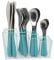 Exzact Cutlery Set 24pcs Stainless Steel in a Plastic Holding Rack - Color Handles - 6 x Forks, 6 x Knives, 6 x Table Spoons, 6 x Tea Spoons