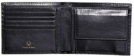 Cronus & Rhea® | Luxus Geldbörse mit Münzfach aus exklusivem Leder (Plutus) | Geldbeutel - Brieftasche - Portemonnaie - Geldklammer | Echtleder | Mit eleganter Geschenkbox | Herren (Schwarz)