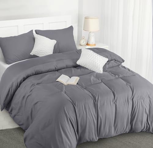Utopia Bedding Bettwäsche Set - Mikrofaser Bettbezug 230x220 cm + 2 Kissenbezüge 50x75 cm - Grau