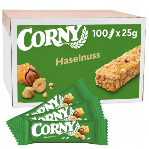 Müsliriegel Corny Classic Haselnuss | Mit Haselnüssen & Honig | 100 x 25 g | Knusprige Getreidebasis | Für Büros, Meetings & Besprechungen | Ideal für Cafeterien & Buffets | Praktische Vorratspackung