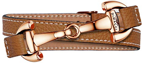DIMACCI Trensen-Armband Kalbsleder | Alba-Kollektion in Cognac Rosegold-Optik aus Edelstahl | Schmuck für Reiter-Damen in Geschenk-Box | Mit Gravur