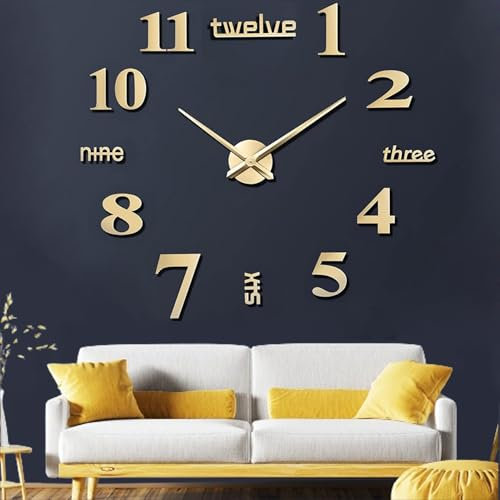 Coraltree DIY Moderne Mute große Wanduhr 3D Aufkleber Home Office Decor Geschenk（Größe 60CM-120CM Größe Selbstanpassung） (Gold)
