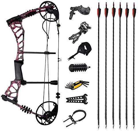 MILAEM Bogenschießen Compoundbogen und Carbonpfeile 40lbs-60lbs Einstellbarer Sportbogen Jagdbogen mit Zubehör Max. Geschwindigkeit 320 fps Bogen für Erwachsene Rechtshänder